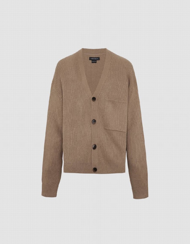 Cárdigan Urban Revivo V-Neck De Punto With Patch Pocket Hombre Kaki Marrom | MJG1988HR