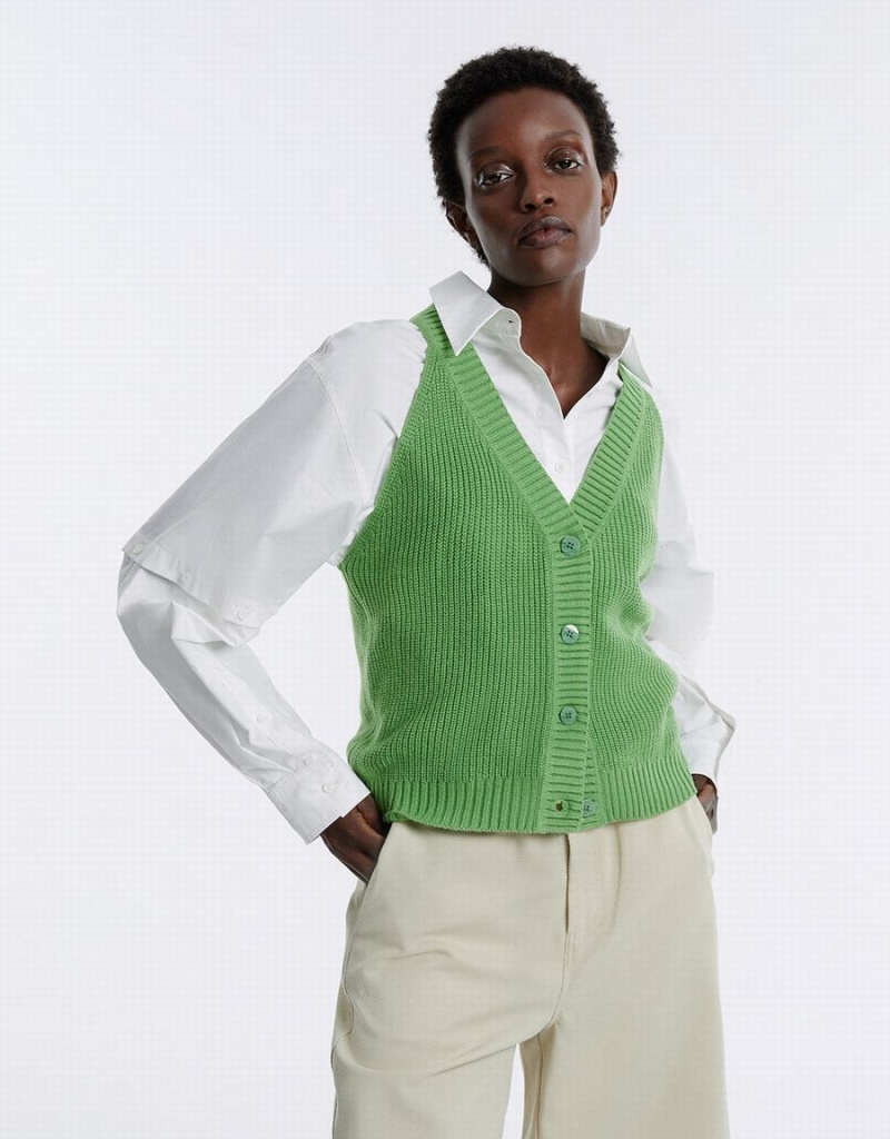 Cárdigan Urban Revivo V Neck Knit Mujer Verdes | MKG7680JF
