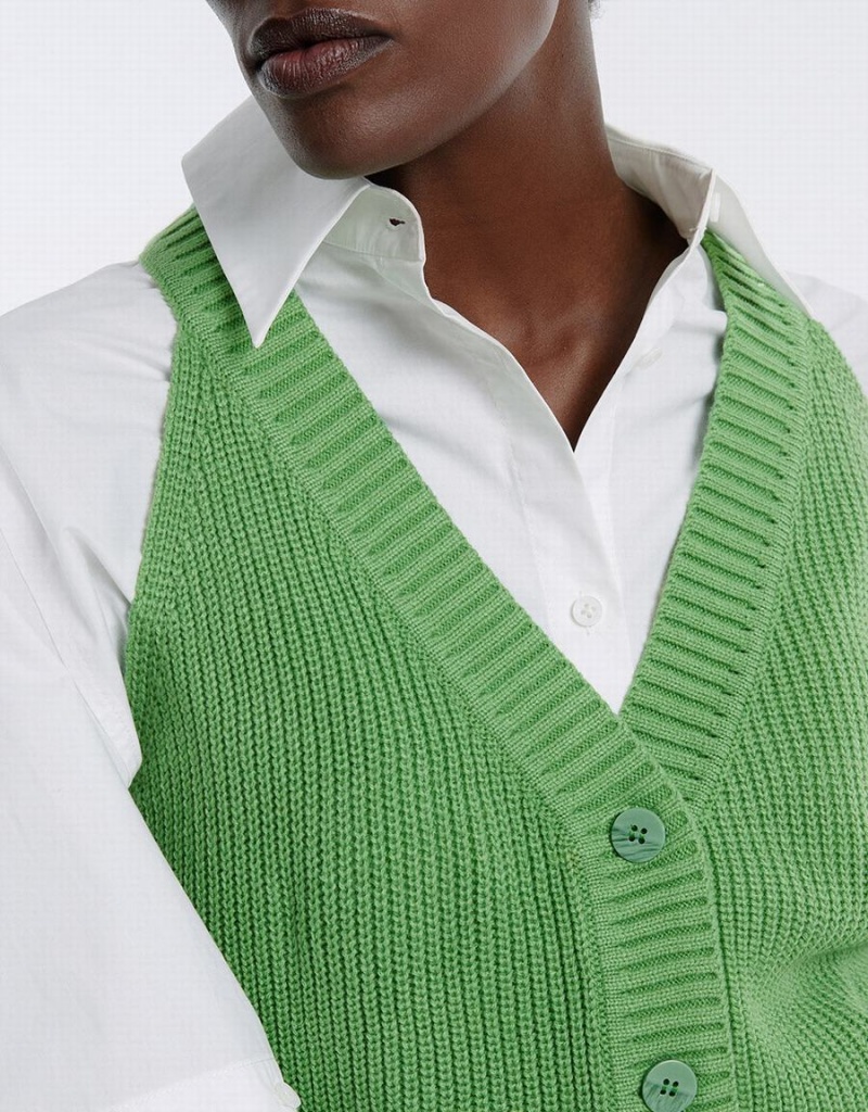 Cárdigan Urban Revivo V Neck Knit Mujer Verdes | MKG7680JF