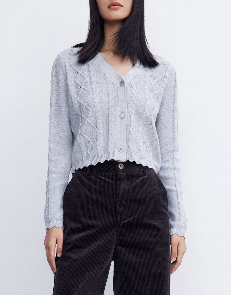 Cárdigan Urban Revivo Wave Trim Cable Knit Mujer Grises Claro | RUB83100KS