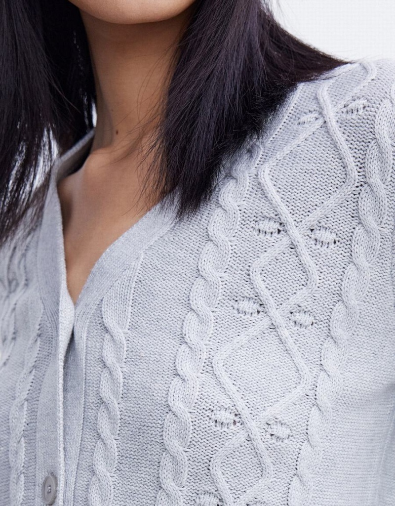 Cárdigan Urban Revivo Wave Trim Cable Knit Mujer Grises Claro | RUB83100KS