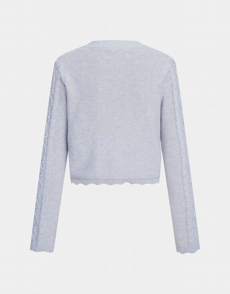 Cárdigan Urban Revivo Wave Trim Cable Knit Mujer Grises Claro | RUB83100KS