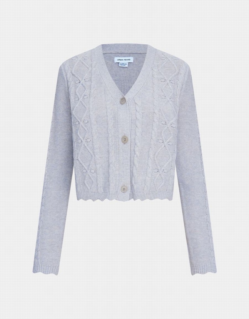Cárdigan Urban Revivo Wave Trim Cable Knit Mujer Grises Claro | RUB83100KS