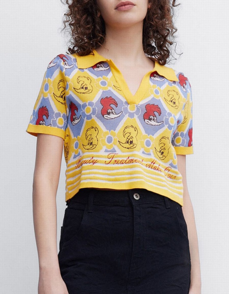 Cárdigan Urban Revivo Woody Woodpecker Plaid De Punto Top Mujer Amarillos Multicolor | DQJ9719HP
