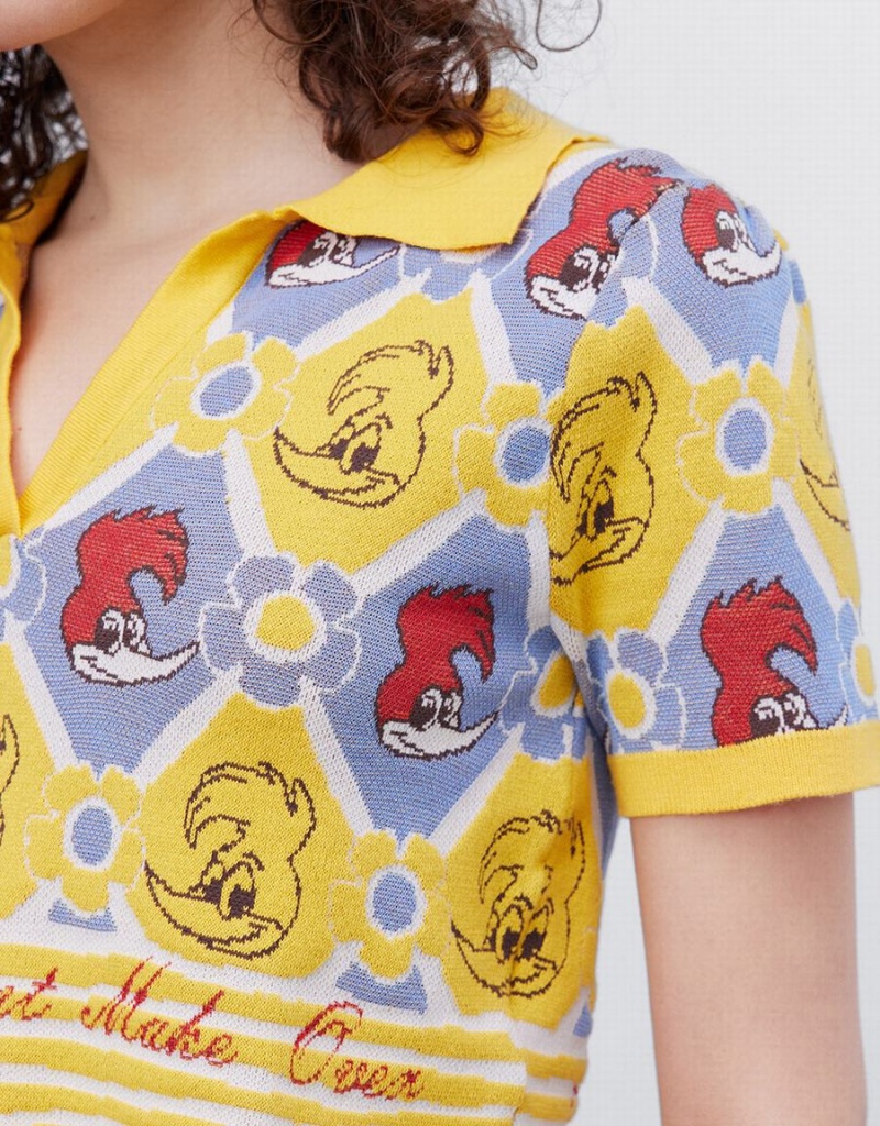 Cárdigan Urban Revivo Woody Woodpecker Plaid De Punto Top Mujer Amarillos Multicolor | DQJ9719HP