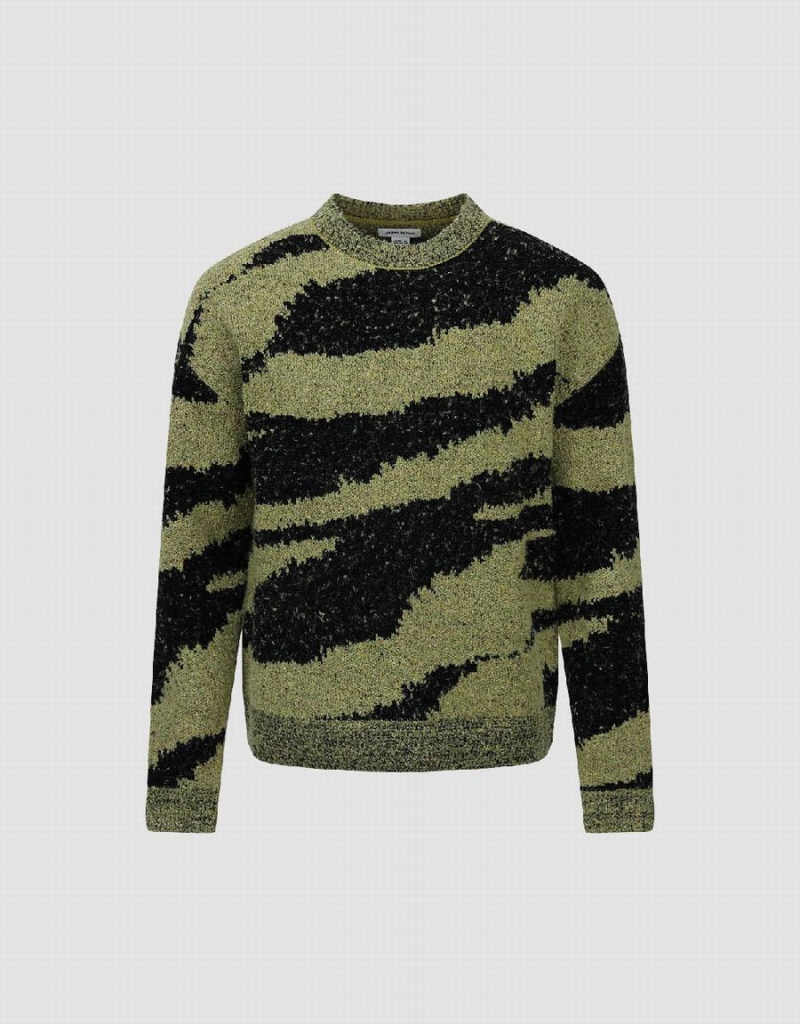 Cárdigan Urban Revivo Zebra Printed Crew Neck De Punto Hombre Verdes | TDH357SJ