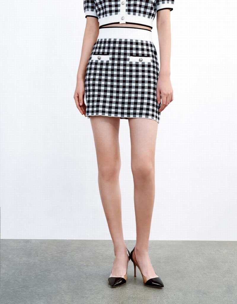 Falda Urban Revivo Checkered De Punto Mujer Grises | IQY3027GY
