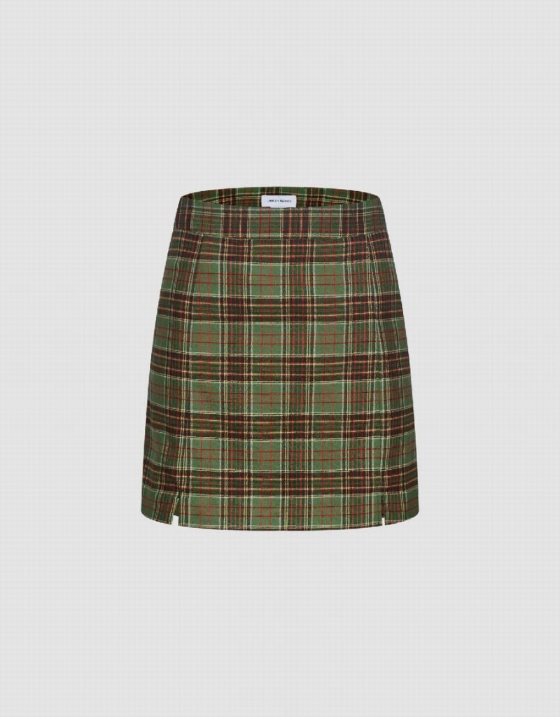 Falda Urban Revivo Checkered Mini A-Line Mujer Verdes | XVC1737ZC