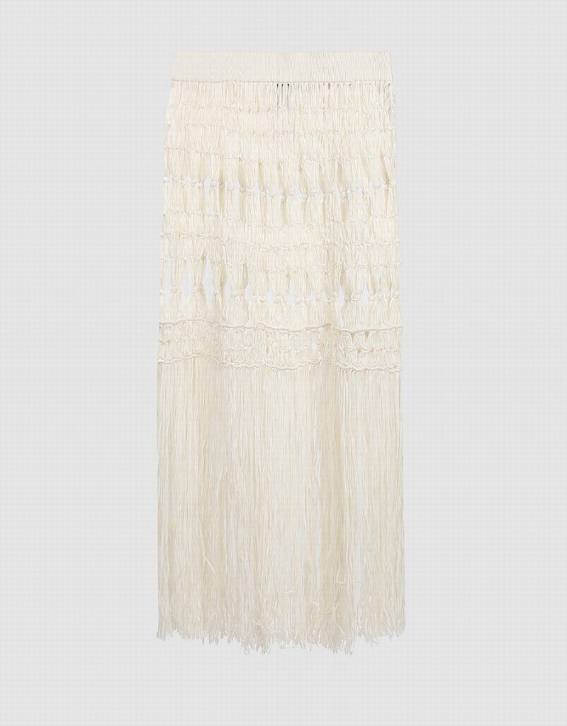 Falda Urban Revivo Crochet Midi De Punto Mujer Blancos | YVI6153ZM