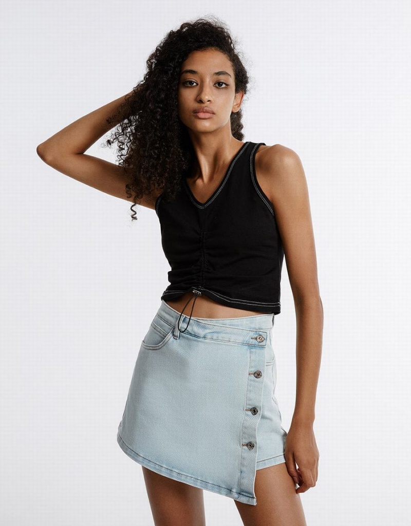 Falda Urban Revivo Denim Wrap Mujer Azules | SPB6640BM