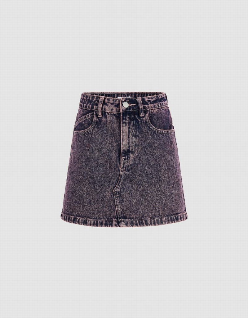 Falda Urban Revivo Distressed Mini Directo Denim Mujer Azules | ZJZ9791KM