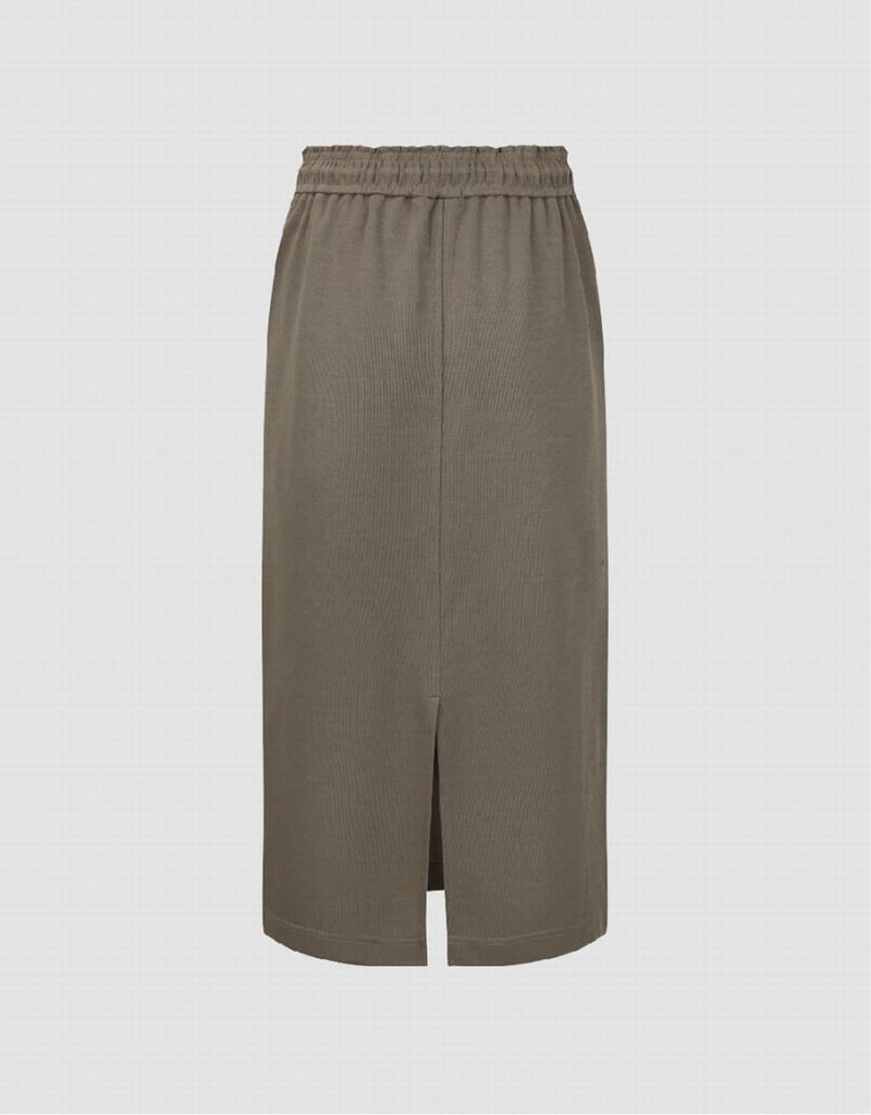 Falda Urban Revivo Drawsting Cintura Midi Directo Mujer Negros | IMC594CG