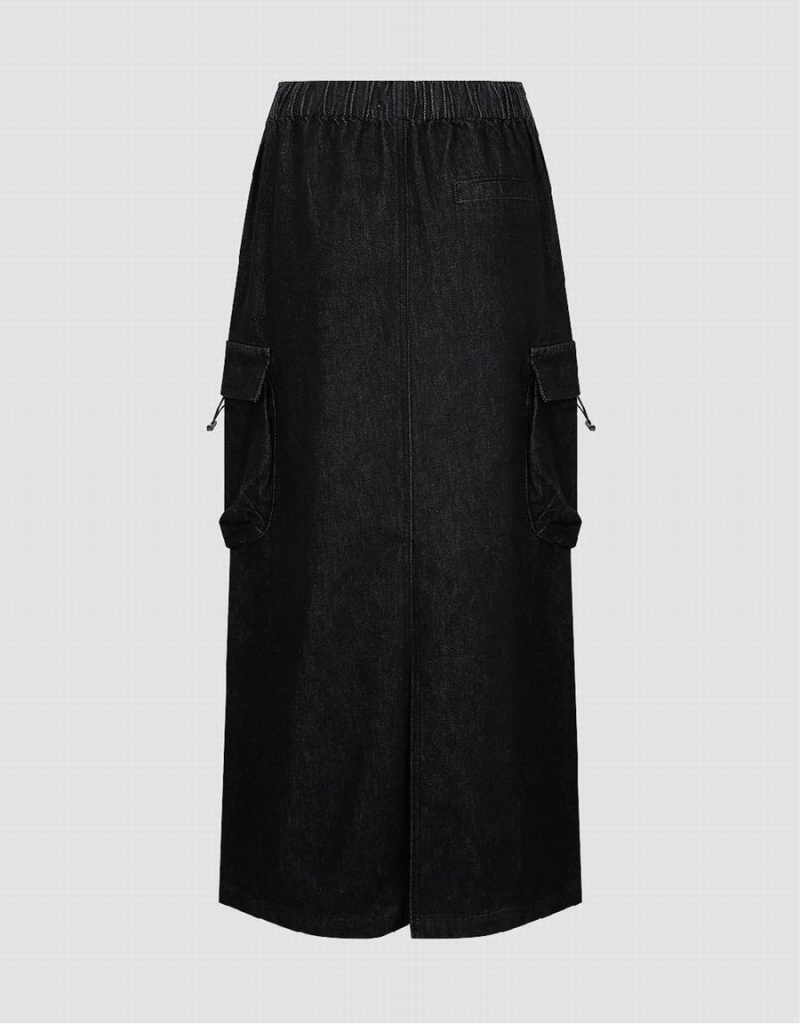 Falda Urban Revivo Elastic Cintura Directo Denim Mujer Negros | AJB693GX