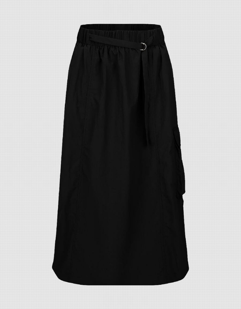 Falda Urban Revivo Elastic Cintura Midi A-Line Mujer Negros | KMZ9314AC