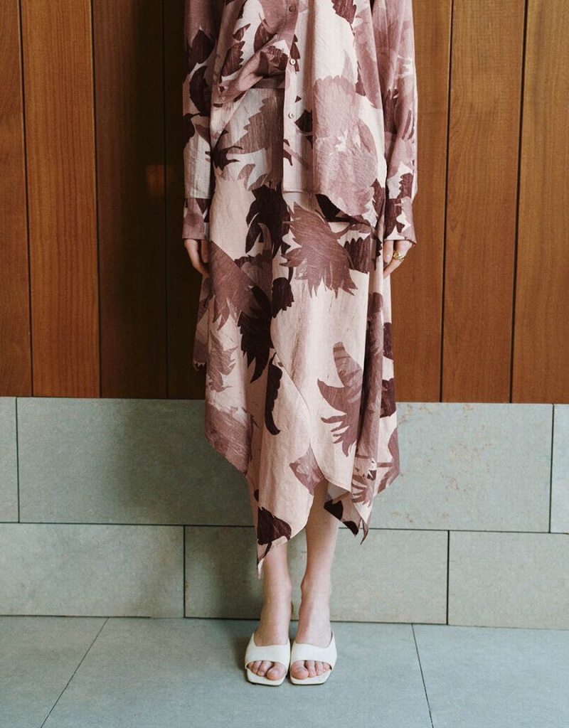 Falda Urban Revivo Floral Midi A-Line Mujer Rosas | BZR776RE