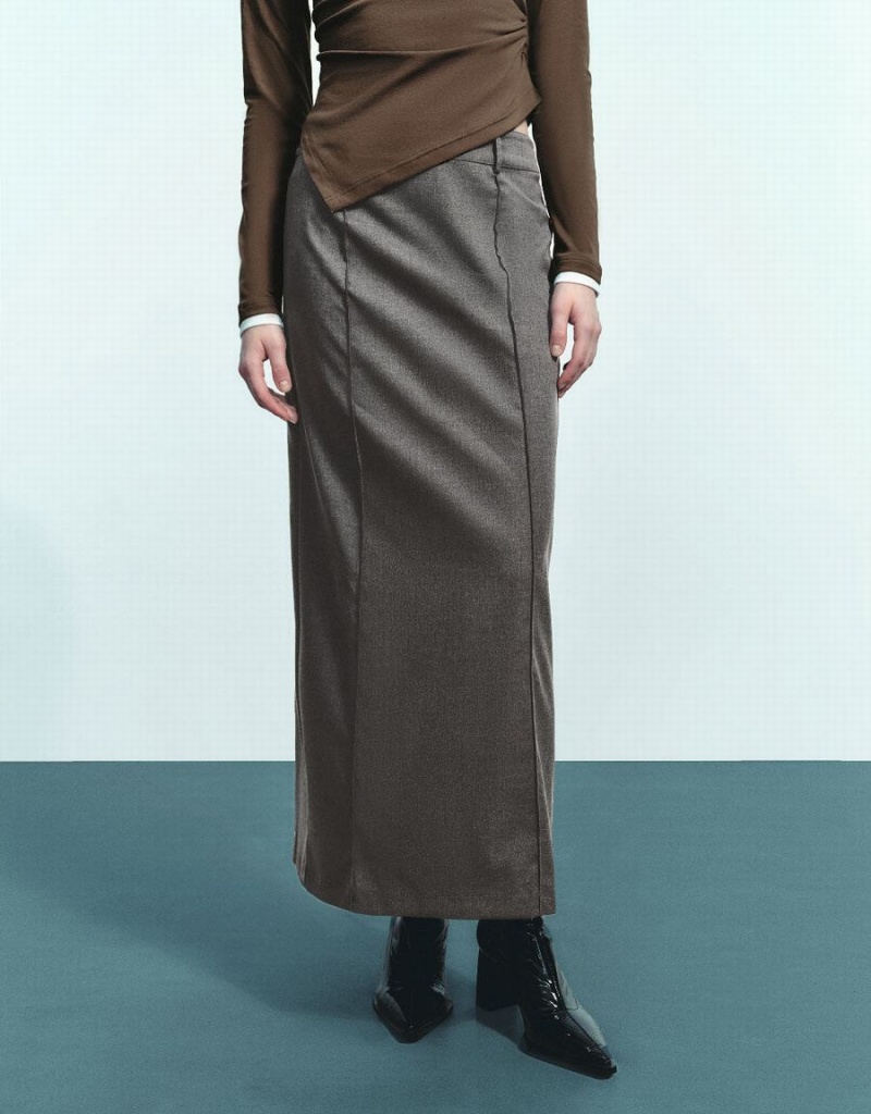 Falda Urban Revivo Maxi Directo Mujer Grises Oscuro | FPC10014WY