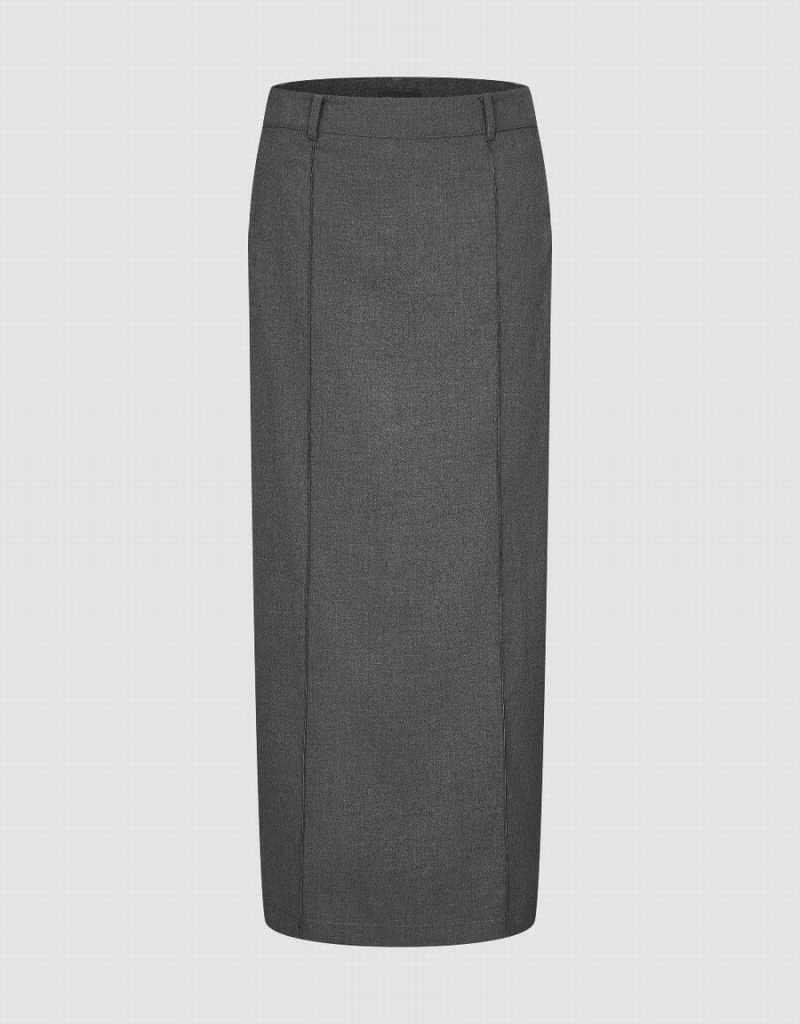 Falda Urban Revivo Maxi Directo Mujer Grises Oscuro | FPC10014WY