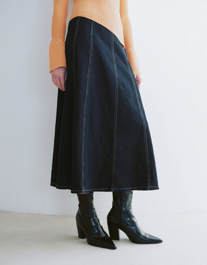 Falda Urban Revivo Midi A-Line Denim Mujer Azules | DOL5567EP