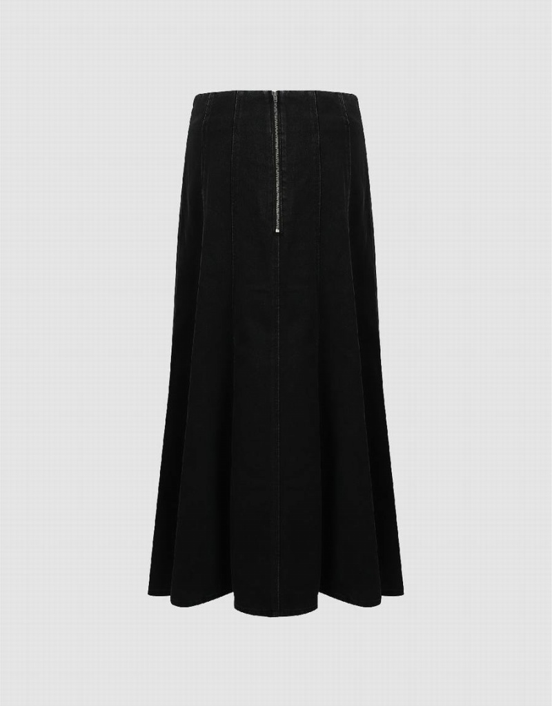 Falda Urban Revivo Midi A-Line Denim Mujer Negros | MQV3388GY