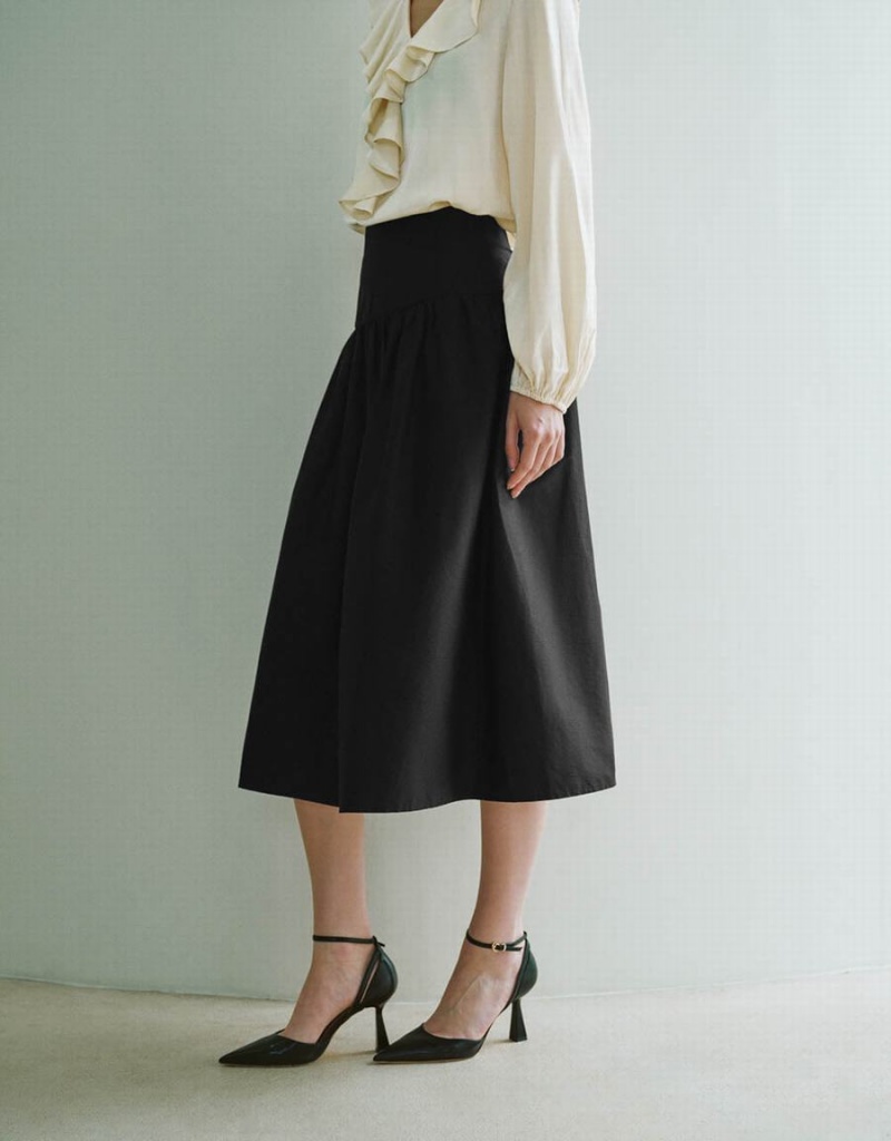 Falda Urban Revivo Midi A-Line Mujer Negros | TZU324VW