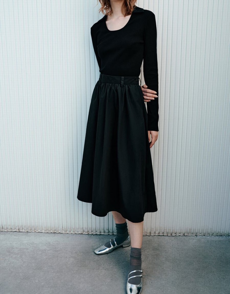 Falda Urban Revivo Midi A-Line Mujer Negros | XHH724VW
