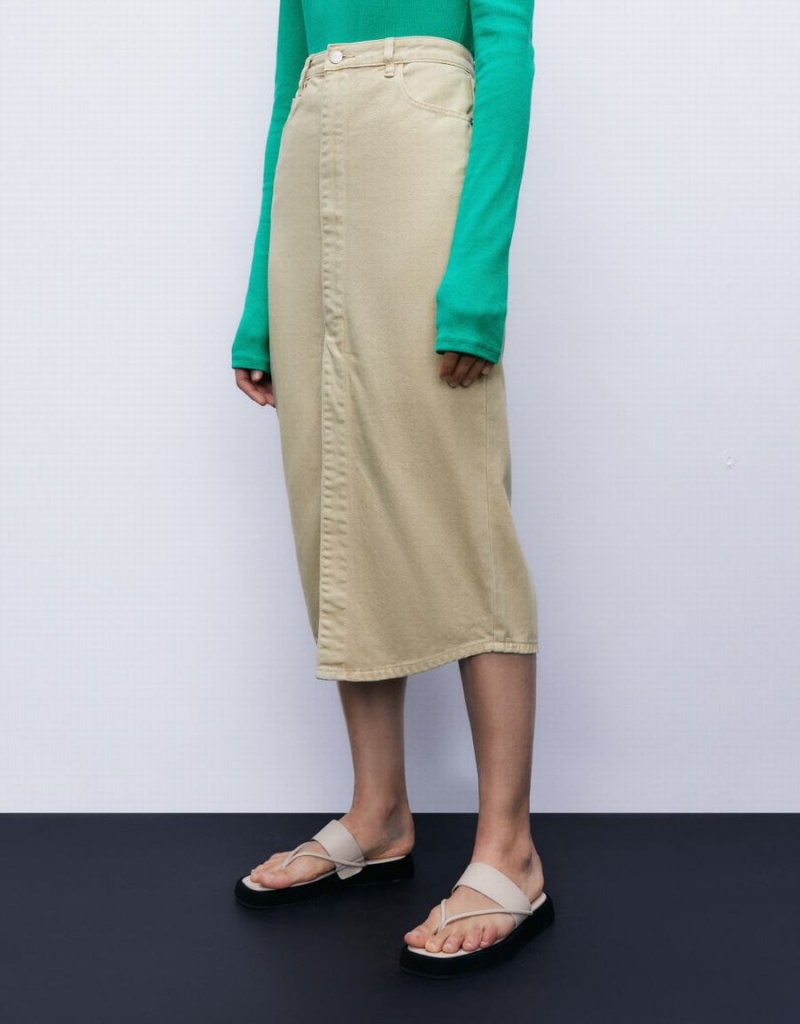 Falda Urban Revivo Midi Directo Denim Mujer Kaki | BFT226HE