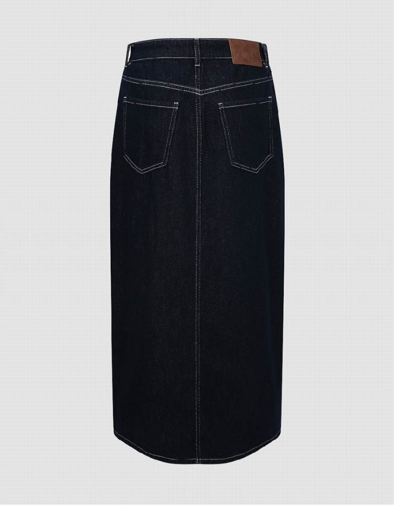 Falda Urban Revivo Midi Directo Denim Mujer Azules | ITI3421BE