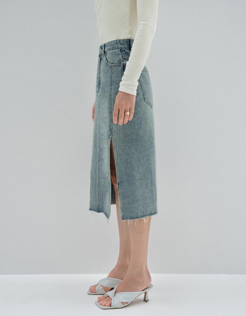 Falda Urban Revivo Midi Directo Denim Mujer Azules | ZMS6328XI