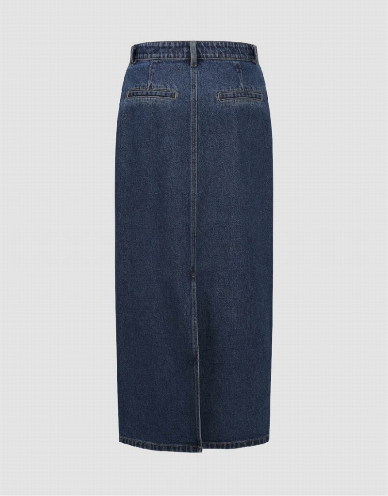 Falda Urban Revivo Midi Directo Denim Mujer Azules | PXB3653QK