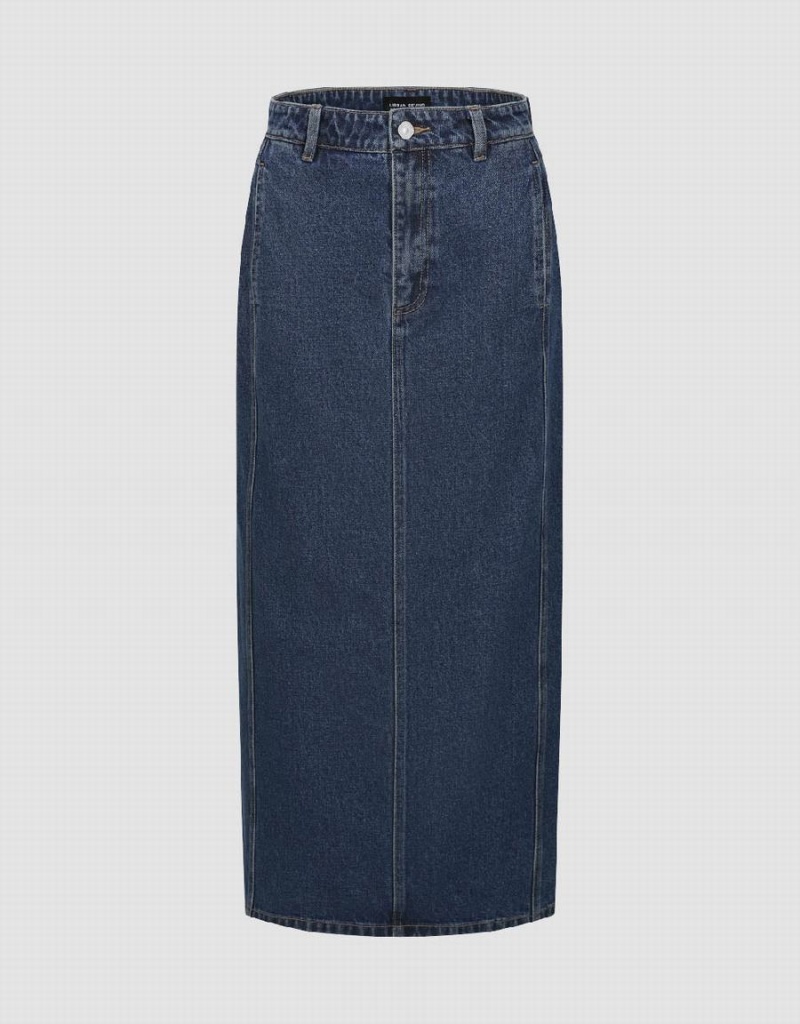 Falda Urban Revivo Midi Directo Denim Mujer Azules | PXB3653QK