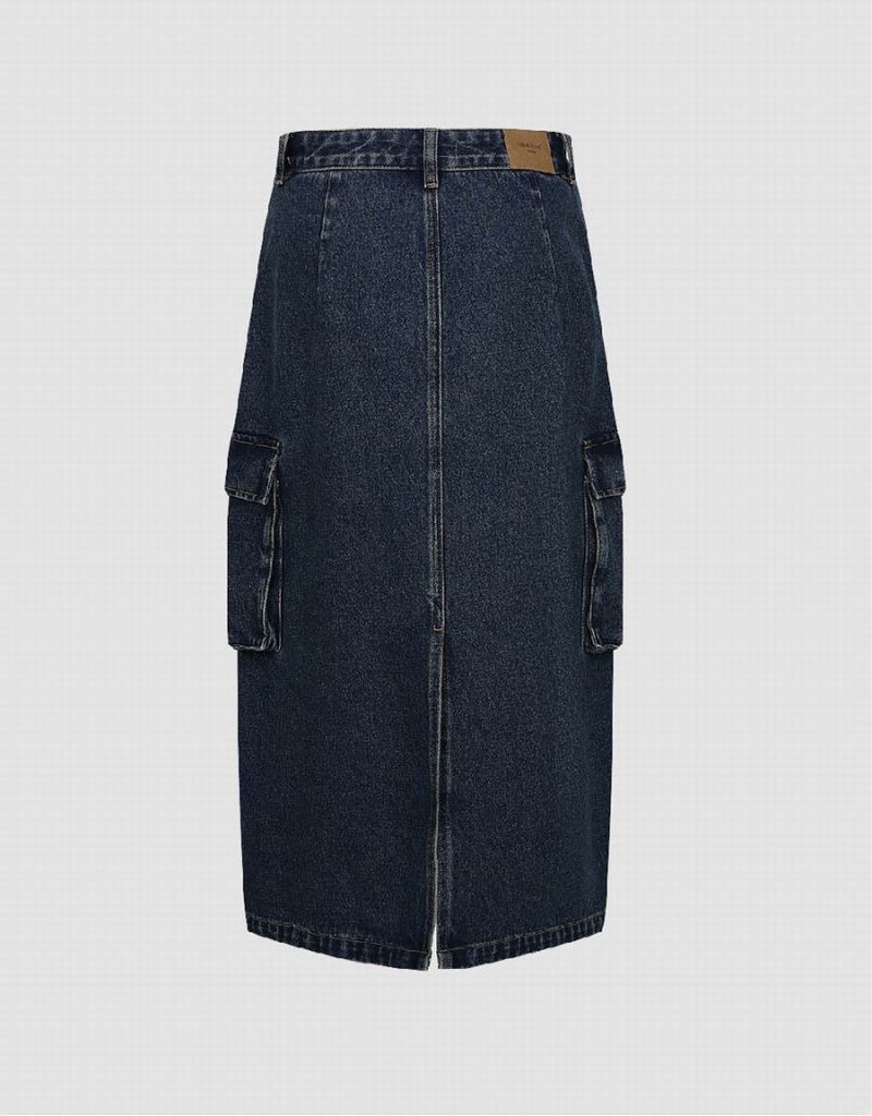 Falda Urban Revivo Midi Directo Denim Mujer Azules | UBD9227RI