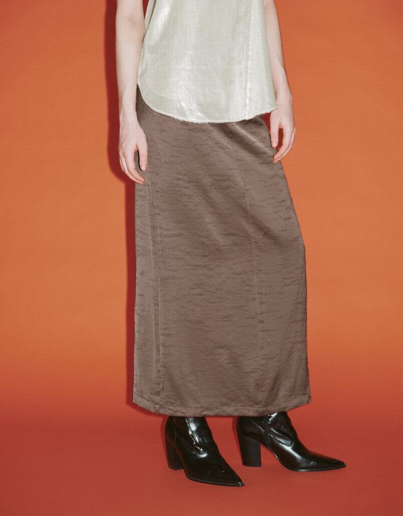 Falda Urban Revivo Midi Directo Mujer Marrom | ERF258MS