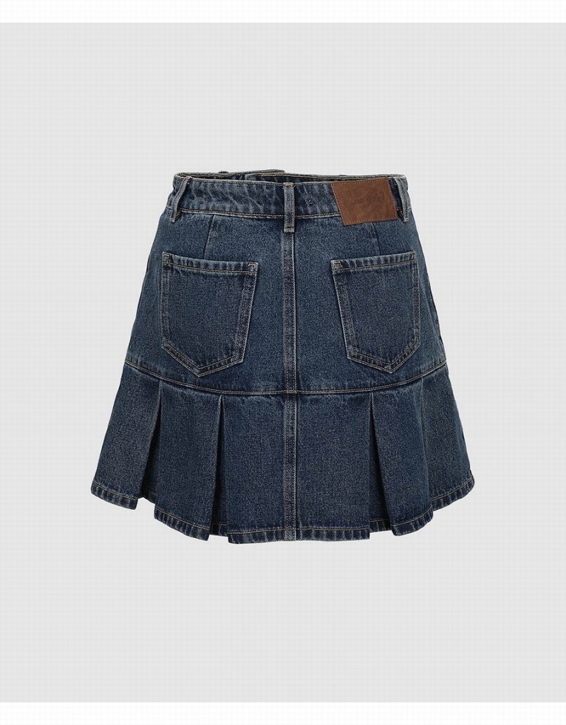 Falda Urban Revivo Mini A-Line Denim Mujer Azules | VCE6260EC