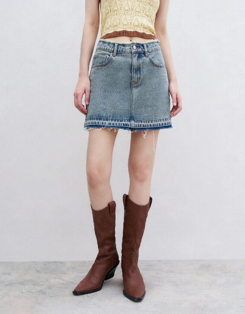 Falda Urban Revivo Mini A-Line Denim Mujer Azules | GKM3054EK