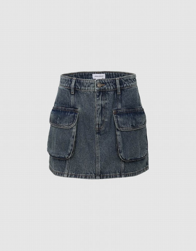 Falda Urban Revivo Mini A-Line Denim Mujer Azules | TVV3476SG