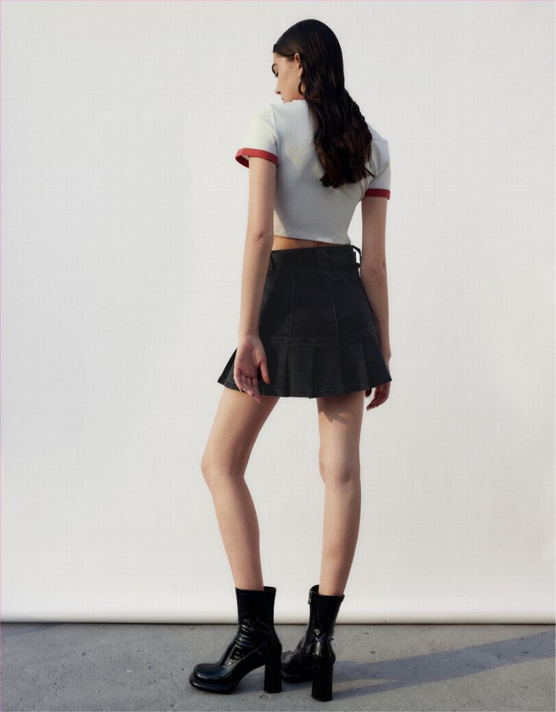Falda Urban Revivo Mini A-Line Denim With Belt Mujer Negros | MLJ4835UB