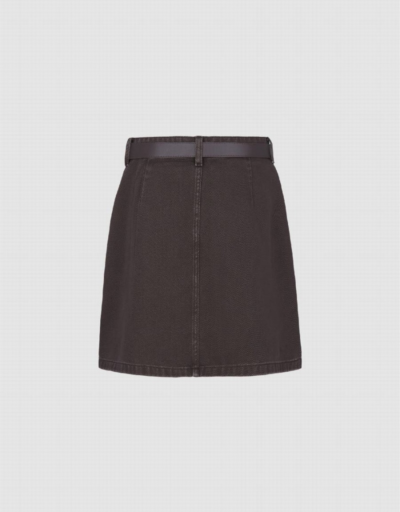 Falda Urban Revivo Mini A-Line Denim With Belt Mujer Marrom | JCU949RL
