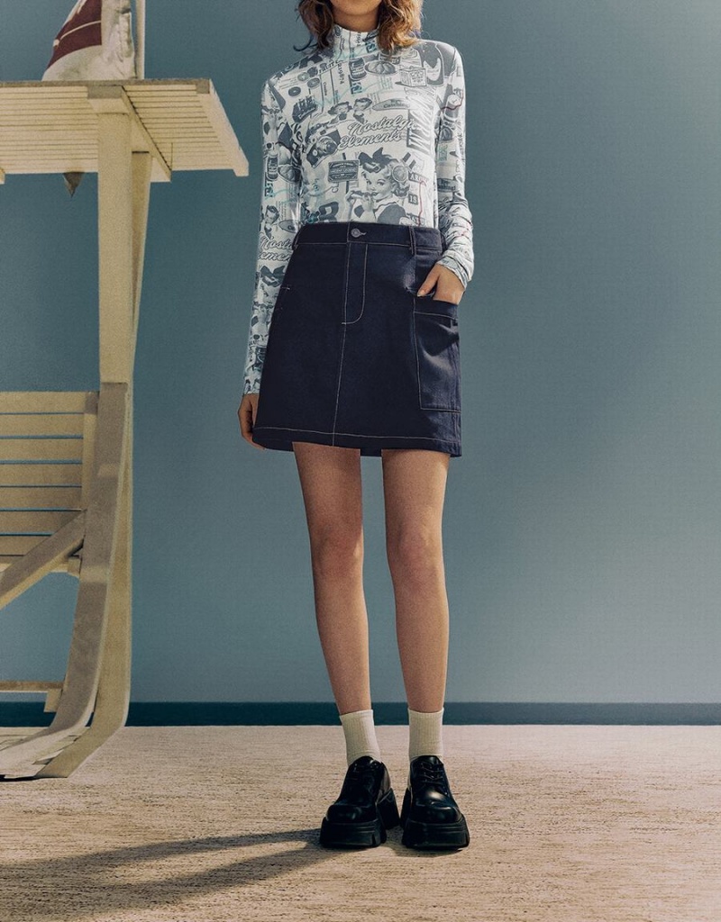 Falda Urban Revivo Mini A-Line Mujer Azules | DTP3575XK