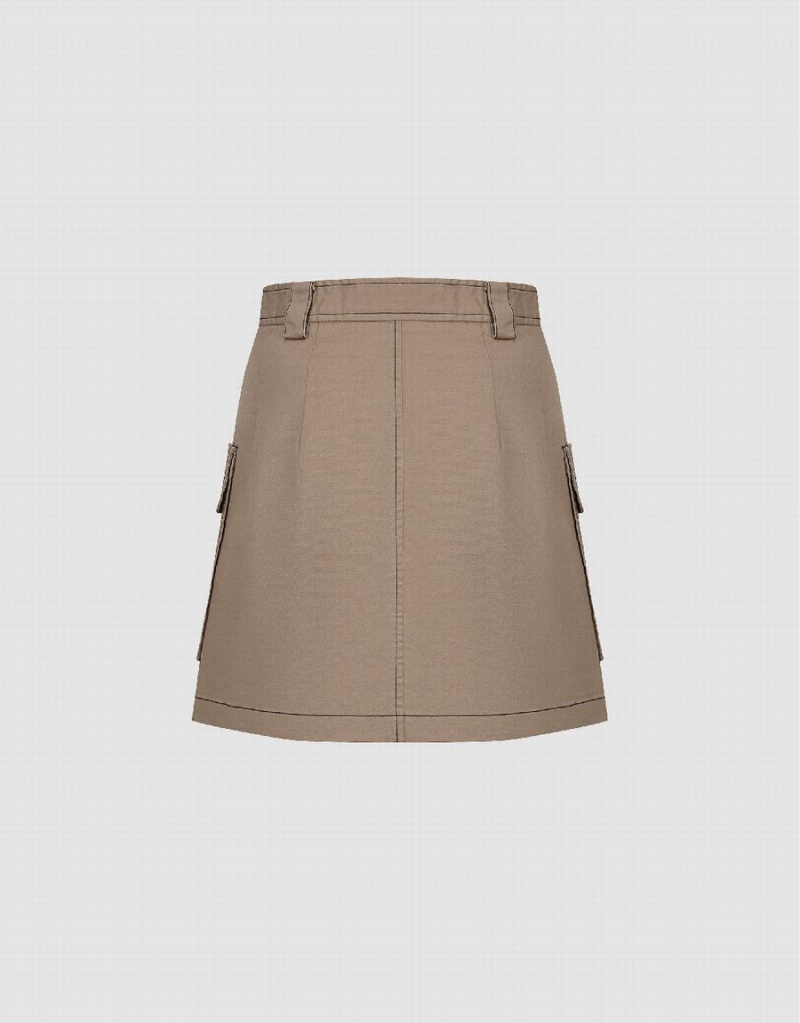 Falda Urban Revivo Mini A-Line Mujer Kaki | SOE3624AB