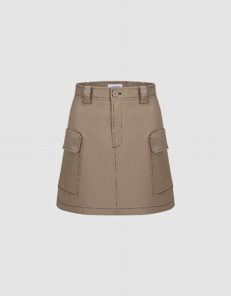 Falda Urban Revivo Mini A-Line Mujer Kaki | SOE3624AB