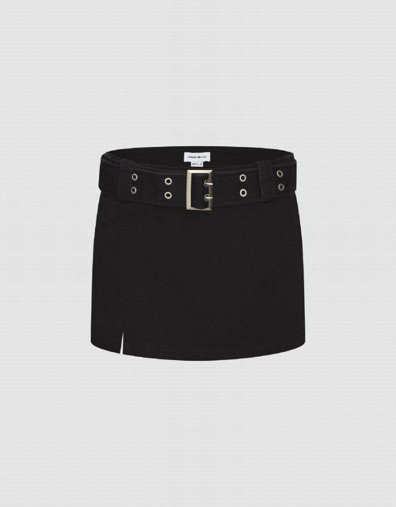 Falda Urban Revivo Mini A-Line With Belt Mujer Negros | VUO5719KB
