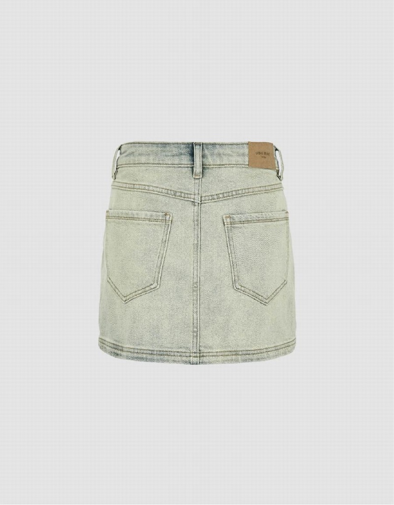Falda Urban Revivo Mini Directo Denim Mujer Amarillos | JRF2353XW