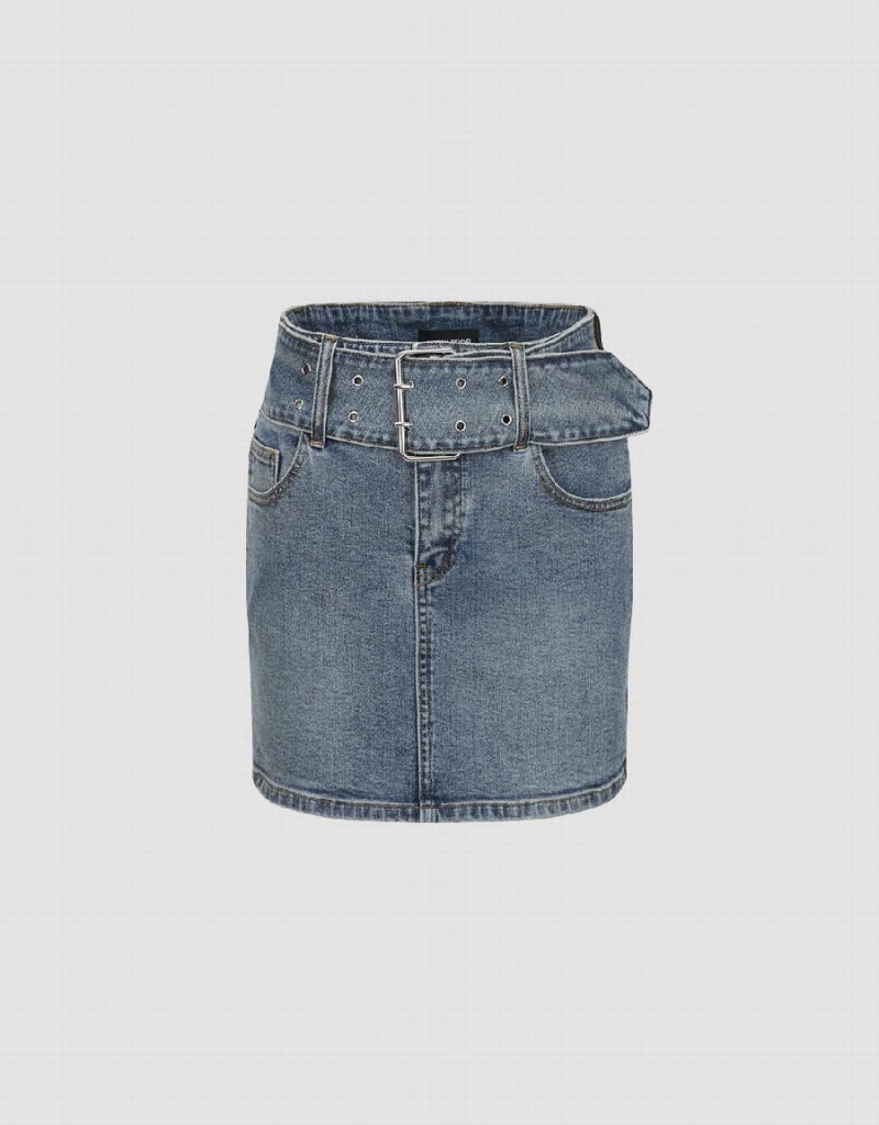 Falda Urban Revivo Mini Flaco Denim Mujer Azules | VZH1329QA
