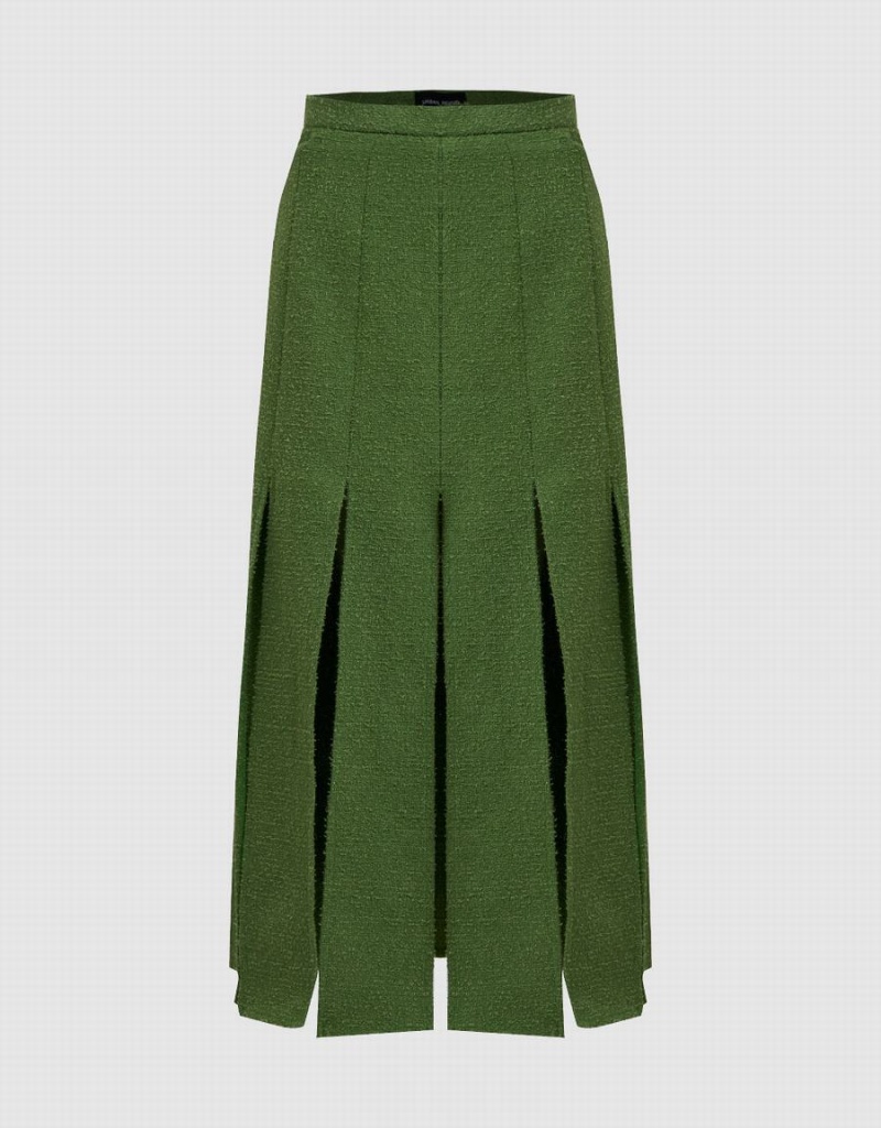 Falda Urban Revivo Plisado Midi A-Line Mujer Verdes | FYW7751WE