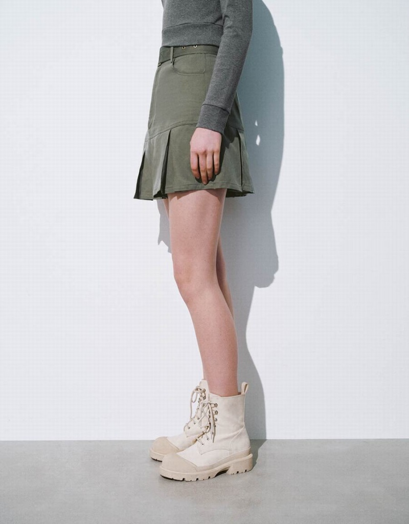Falda Urban Revivo Plisado Mini A-Line With Belt Mujer Verdes | BXR4836BC