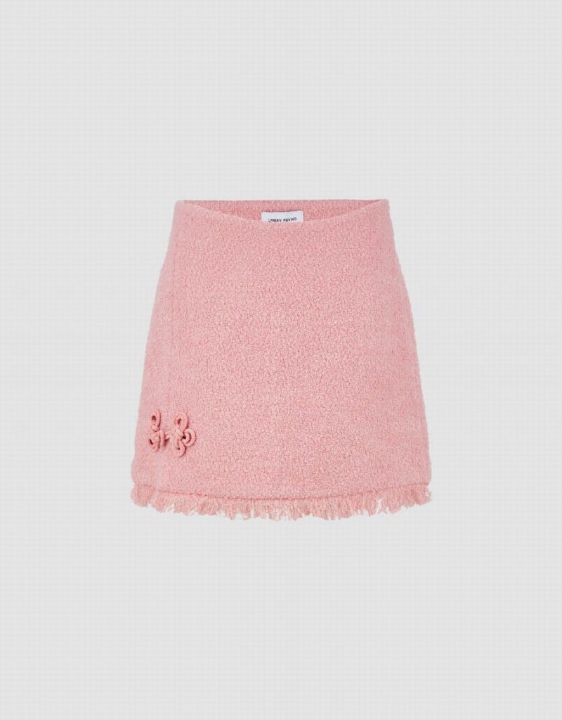 Falda Urban Revivo Raw Hem Tweed Mini A-Line Mujer Rosas | SBD5922PM