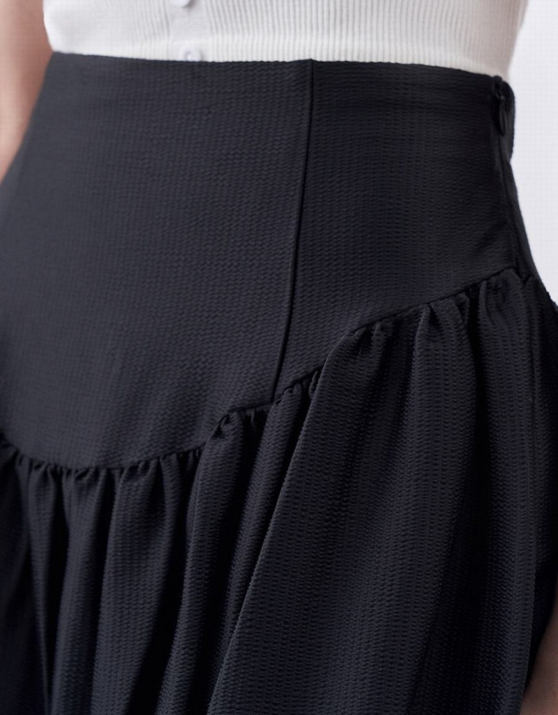 Falda Urban Revivo Ruffle A-Line Mujer Negros | IAQ867JU