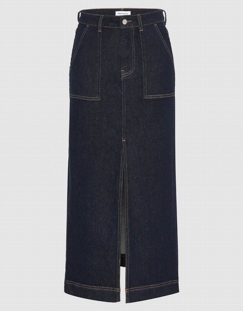 Falda Urban Revivo Split Hem Directo Denim Mujer Azules | VVU9865WM
