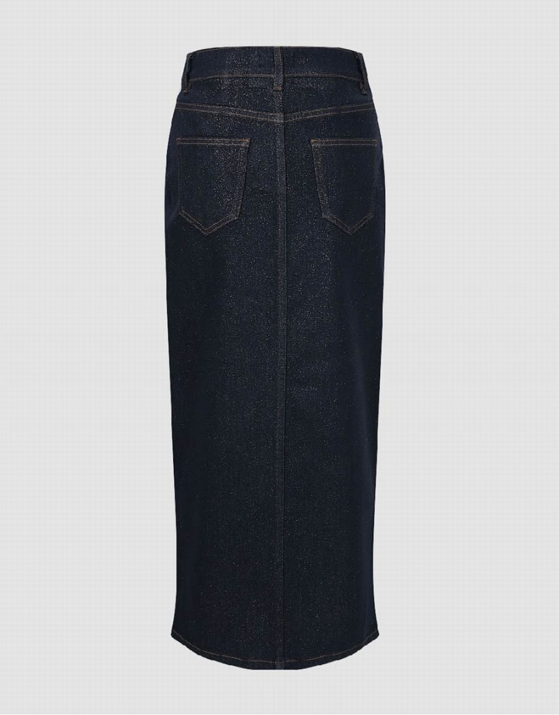Falda Urban Revivo Split Hem Midi Denim Mujer Azules | JWE7585OM