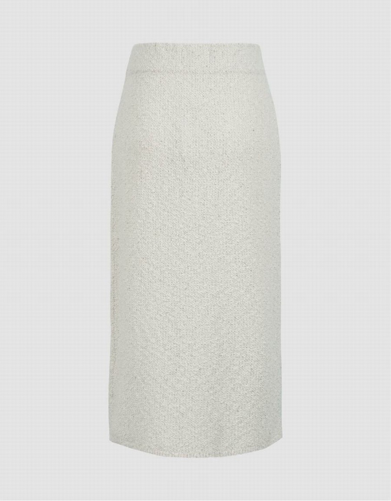 Falda Urban Revivo Split Hem Tweed De Punto Directo Mujer Blancos | KQU7759HS